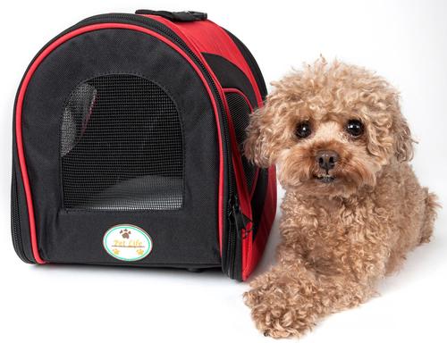 Show full view: Pet Life Airline Approved Folding Zippered Sporty Mesh Dog Carrier, Red & Black, Large slide 3 of 8