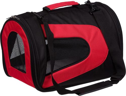 Show full view: Pet Life Airline Approved Folding Zippered Sporty Mesh Dog Carrier, Red & Black, Large slide 4 of 8