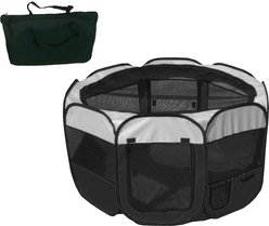 Pet Life All-Terrain Wire-Framed Collapsible Travel Dog Playpen, Black & White, Large