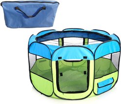 Pet Life All-Terrain Wire-Framed Collapsible Travel Dog Playpen, Blue & Green, Large