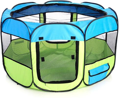 Show full view: Pet Life All-Terrain Wire-Framed Collapsible Travel Dog Playpen, Blue & Green, Large slide 2 of 7
