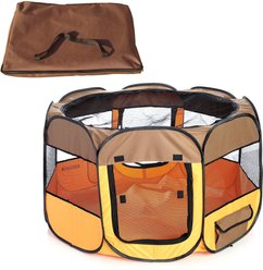 Pet Life All-Terrain Wire-Framed Collapsible Travel Dog Playpen, Brown & Orange, Medium