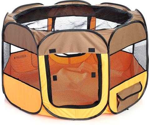 Show full view: Pet Life All-Terrain Wire-Framed Collapsible Travel Dog Playpen, Brown & Orange, Medium slide 2 of 7