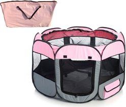 Pet Life All-Terrain Wire-Framed Collapsible Travel Dog Playpen, Pink & Grey, Large