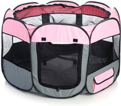 Pet Life All-Terrain Wire-Framed Collapsible Travel Dog Playpen, Pink & Grey, Large slide 2 of 4