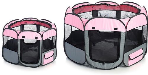 Show full view: Pet Life All-Terrain Wire-Framed Collapsible Travel Dog Playpen, Pink & Grey, Large slide 5 of 6