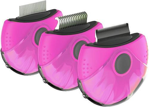 Show full view: Pet Life Axler Triple Rotating Rake Deshedding & Dematting Grooming Dog & Cat Comb, Pink slide 2 of 2