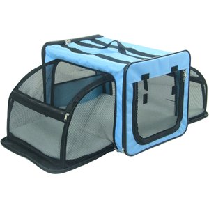 Pet Life Capacious Dual-Expandable Soft-Sided Collapsible Travel Dog Crate, Blue, 22.8 inch