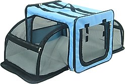Pet Life Capacious Dual-Expandable Soft-Sided Collapsible Travel Dog Crate, Blue, 27.5 inch