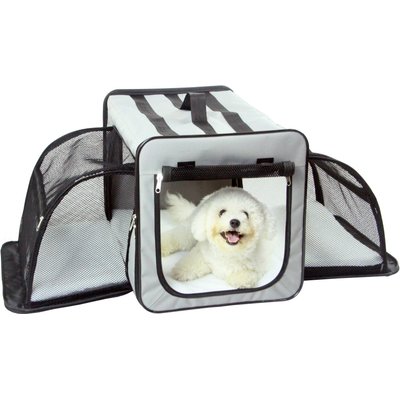 Pet Life Pet Life Capacious Dual-Expandable Soft-Sided Collapsible Travel Dog Crate, Grey, 19.3 inch