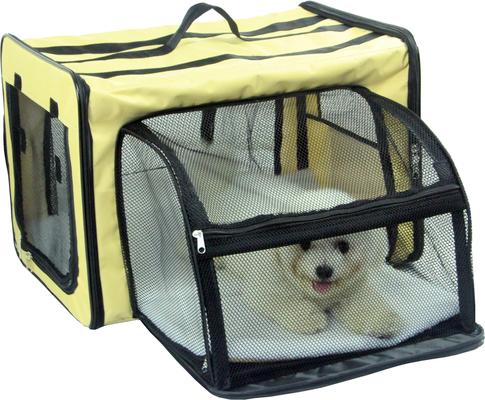 Show full view: Pet Life Capacious Dual-Expandable Soft-Sided Collapsible Travel Dog Crate, Khaki, 19.3 inch slide 2 of 10