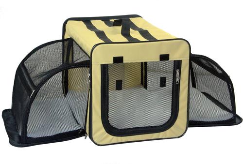 Show full view: Pet Life Capacious Dual-Expandable Soft-Sided Collapsible Travel Dog Crate, Khaki, 19.3 inch slide 3 of 10