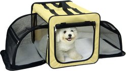 Pet Life Capacious Dual-Expandable Soft-Sided Collapsible Travel Dog Crate, Khaki, 31.9 inch