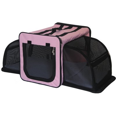 Pet Life Pet Life Capacious Dual-Expandable Soft-Sided Collapsible Travel Dog Crate, Pink, 22.8 inch