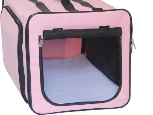 Show full view: Pet Life Capacious Dual-Expandable Soft-Sided Collapsible Travel Dog Crate, Pink, 31.9 inch slide 4 of 8
