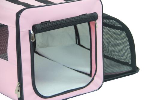 Show full view: Pet Life Capacious Dual-Expandable Soft-Sided Collapsible Travel Dog Crate, Pink, 31.9 inch slide 5 of 8