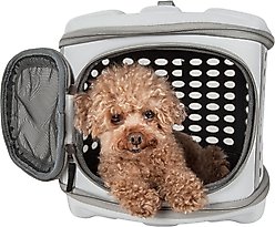 Pet Life Circular Shelled Perforate Military Grade Collapsible Dog Carrier, Light Grey