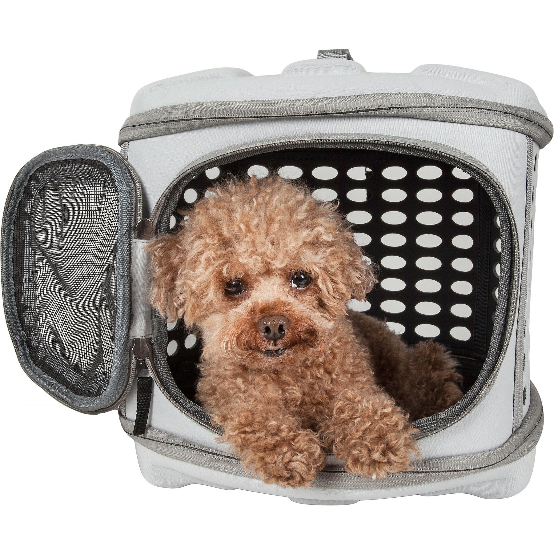 Pet Life Circular Shelled Perforate Military Grade Collapsible Dog Carrier, Light Grey