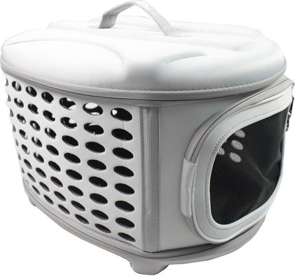 Show full view: Pet Life Circular Shelled Perforate Military Grade Collapsible Dog Carrier, Light Grey slide 2 of 4