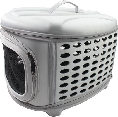 Show full view: Pet Life Circular Shelled Perforate Military Grade Collapsible Dog Carrier, Light Grey slide 3 of 4