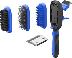 Pet Life Conversion 5-in-1 Interchangeable Dematting & Deshedding Bristle Pin & Massage Grooming Dog & Cat Comb, Blue