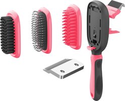 Pet Life Conversion 5-in-1 Interchangeable Dematting & Deshedding Bristle Pin & Massage Grooming Dog & Cat Comb, Pink