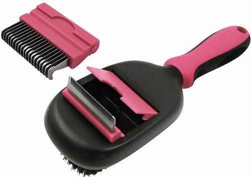 Show full view: Pet Life Conversion 5-in-1 Interchangeable Dematting & Deshedding Bristle Pin & Massage Grooming Dog & Cat Comb, Pink slide 3 of 3