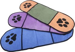 Pet Life Dry-Aid Hand Inserted Bathing Quick Drying Microfiber Towel Dog & Cat Grooming Kit, Blue/Purple/Green, 3-pack