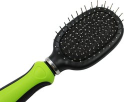 Pet Life Flex Series 2-in-1 Dual-Sided Pin & Bristle Grooming Dog & Cat Brush, Green