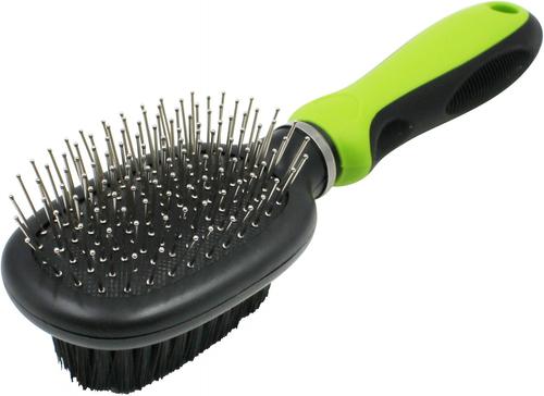 Show full view: Pet Life Flex Series 2-in-1 Dual-Sided Pin & Bristle Grooming Dog & Cat Brush, Green slide 2 of 4