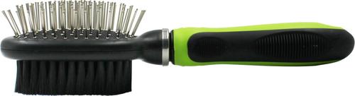 Show full view: Pet Life Flex Series 2-in-1 Dual-Sided Pin & Bristle Grooming Dog & Cat Brush, Green slide 4 of 4