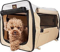 Pet Life Folding Zippered Wire-Framed Dog Crate, Khaki, 19.3 inch