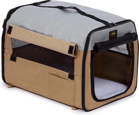 Show full view: Pet Life Folding Zippered Wire-Framed Dog Crate, Khaki, 35.8 inch slide 3 of 7
