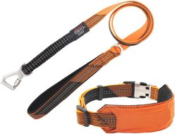 Pet Life Geo-prene 2-in-1 Shock Absorbing Neoprene Padded Reflective Dog Leash & Collar, Orange, Medium