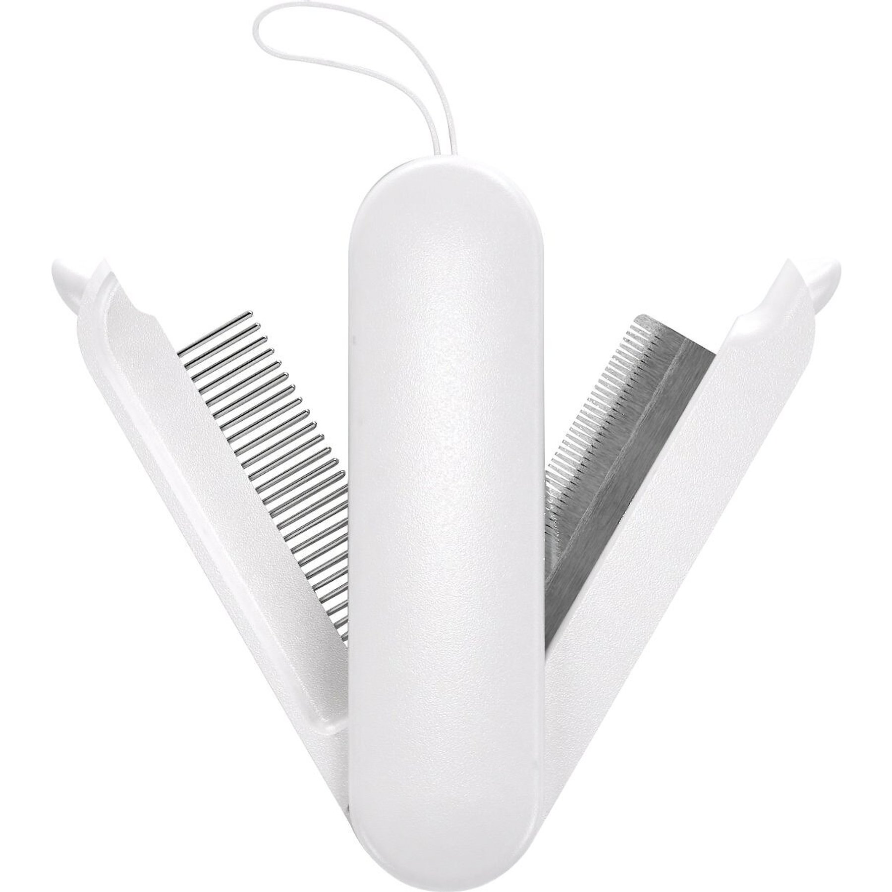 Pet Life JOYNE Multi-Functional 2-in-1 Swivel Travel Grooming Dog & Cat Comb & Deshedding Tool, White