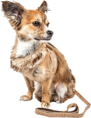 Show full view: Pet Life Luxe Furracious 2-In-1 Mesh Reversible Dog Harness & Leash, Brown, Small slide 3 of 7