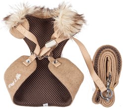 Pet Life Luxe Furracious 2-In-1 Mesh Reversible Dog Harness & Leash, Brown, X-Small