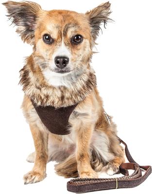 Show full view: Pet Life Luxe Furracious 2-In-1 Mesh Reversible Dog Harness & Leash, Dark Cocoa Brown, Medium slide 2 of 8