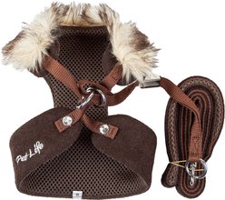 Pet Life Luxe Furracious 2-In-1 Mesh Reversible Dog Harness & Leash, Dark Cocoa Brown, Small