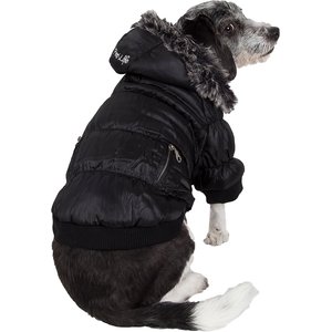 Pet Life Metallic Parka Dog Coat, Medium, Black