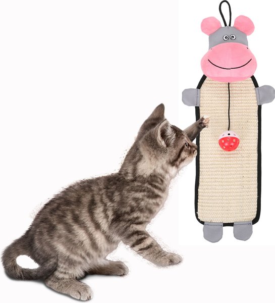 Show full view: Pet Life Paw-Pleasant Eco-Natural Sisal & Jute Hanging Carpet Kitty Cat Scratcher & Toy, Pink / Grey slide 3 of 3