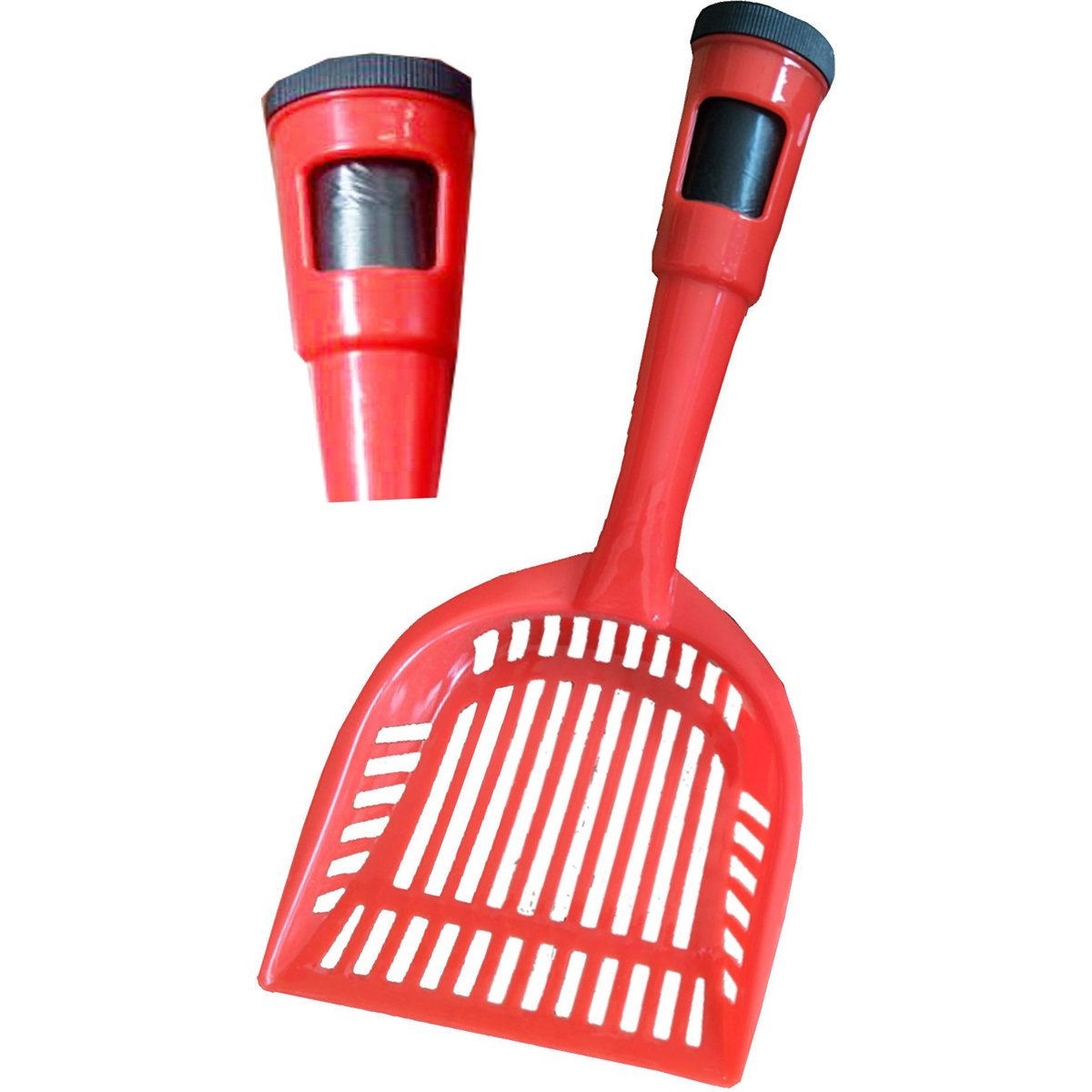 Pet Life Poopin-Scoopin Litter Shovel with Built-In Waste Bag Handle Holster Dog & Cat Poop-Scoop, Red