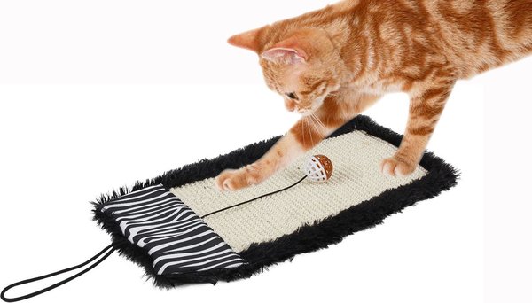 Show full view: Pet Life 'Scrape-Away' Eco-Natural Sisal & Jute Hanging Carpet Cat Scratcher & Toy, Black slide 1 of 3