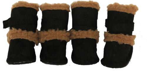 Show full view: Pet Life Shearling Duggz Dog Shoes, 4 count, Black & Brown, Medium slide 3 of 5
