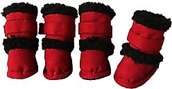 Pet Life Shearling Duggz Dog Shoes, 4 count, Red & Black, Large