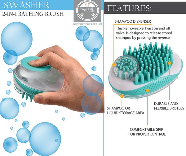 Show full view: Pet Life Swasher Shampoo Dispensing Massage & Bathing Dog & Cat Brush slide 6 of 11
