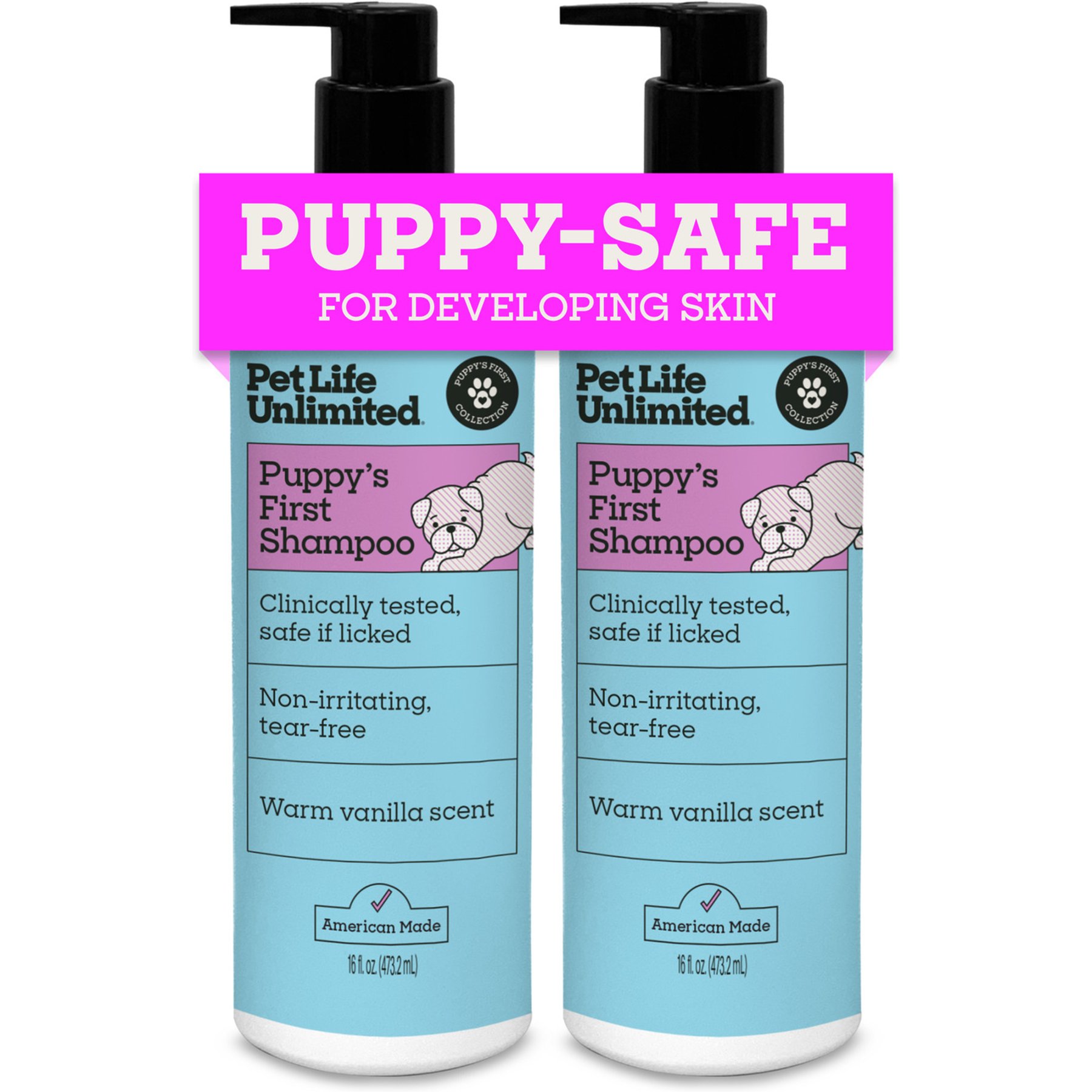 Pet Life Unlimited Tearless Warm Vanilla Dog First Shampoo, 2 count