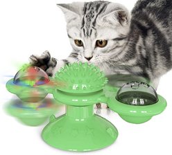 Pet Life 'Windmill' Rotating Suction Cup Spinning Cat Toy, Green