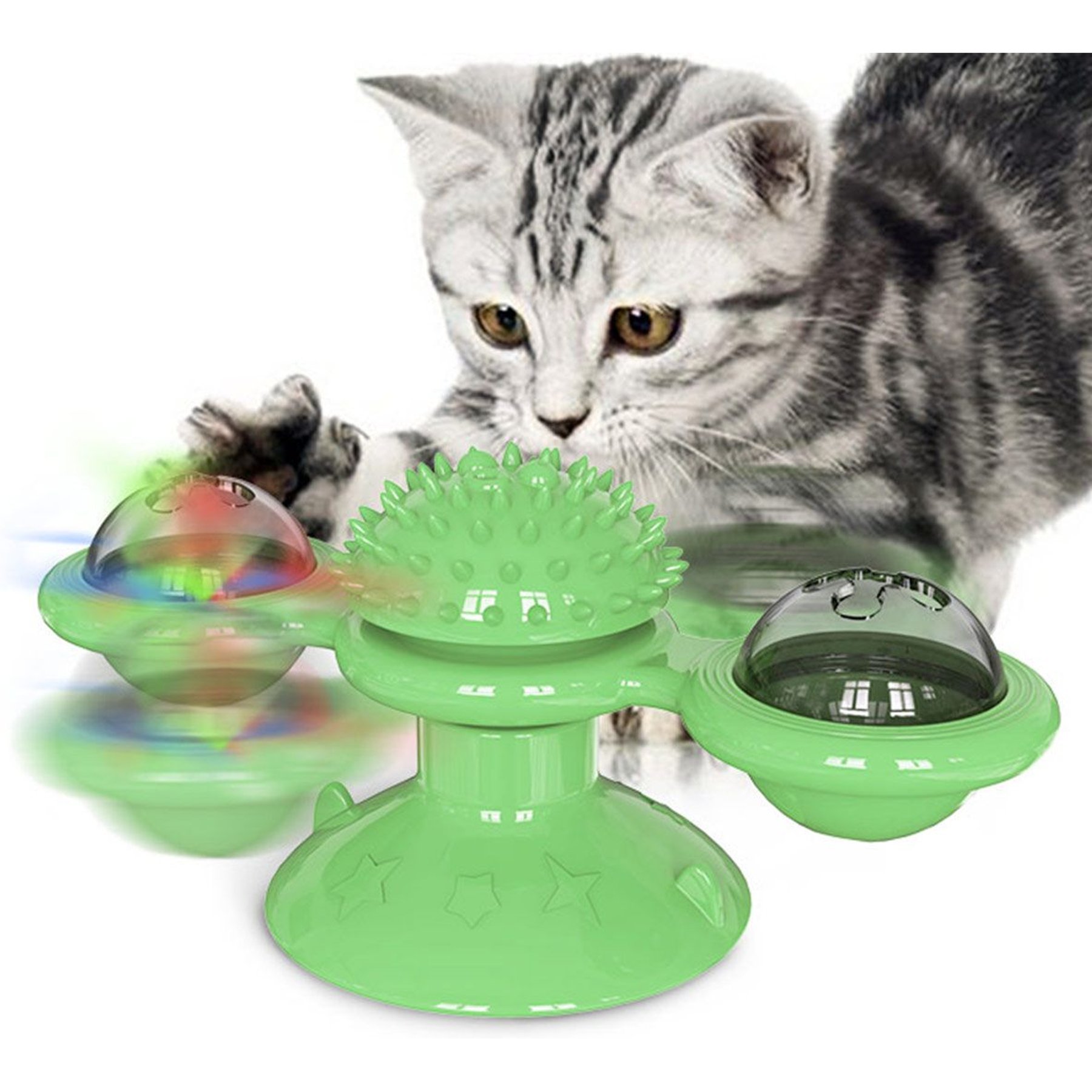 Pet Life 'Windmill' Rotating Suction Cup Spinning Cat Toy, Green