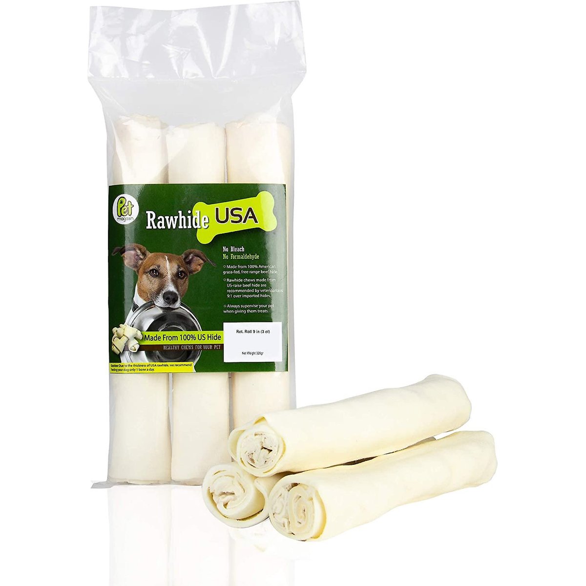 Pet Magasin 9 - 10" Thick Rawhide Rolls Dog Treats, 3 count